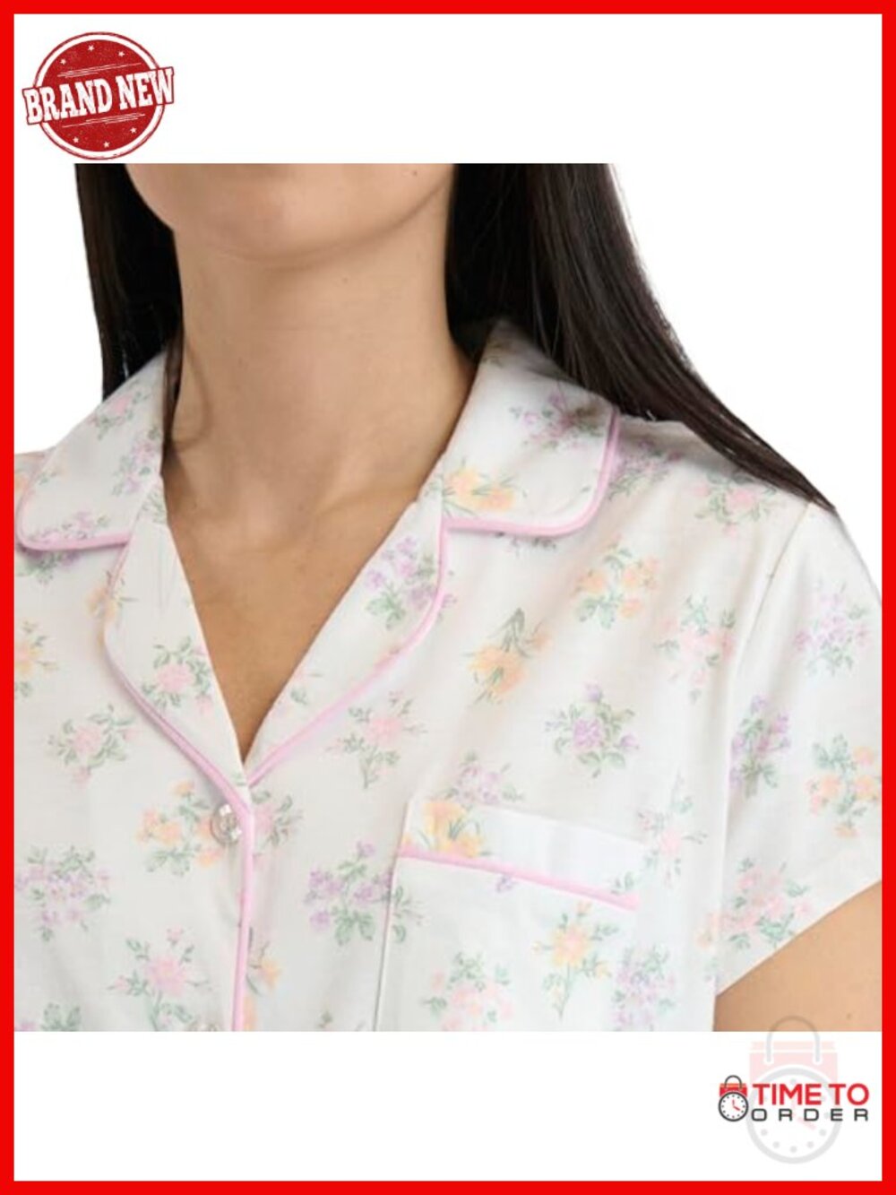 Women's Cotton Blend Notch Collar Button Down Pajama Set 2 Piece - Picture 4 of 6